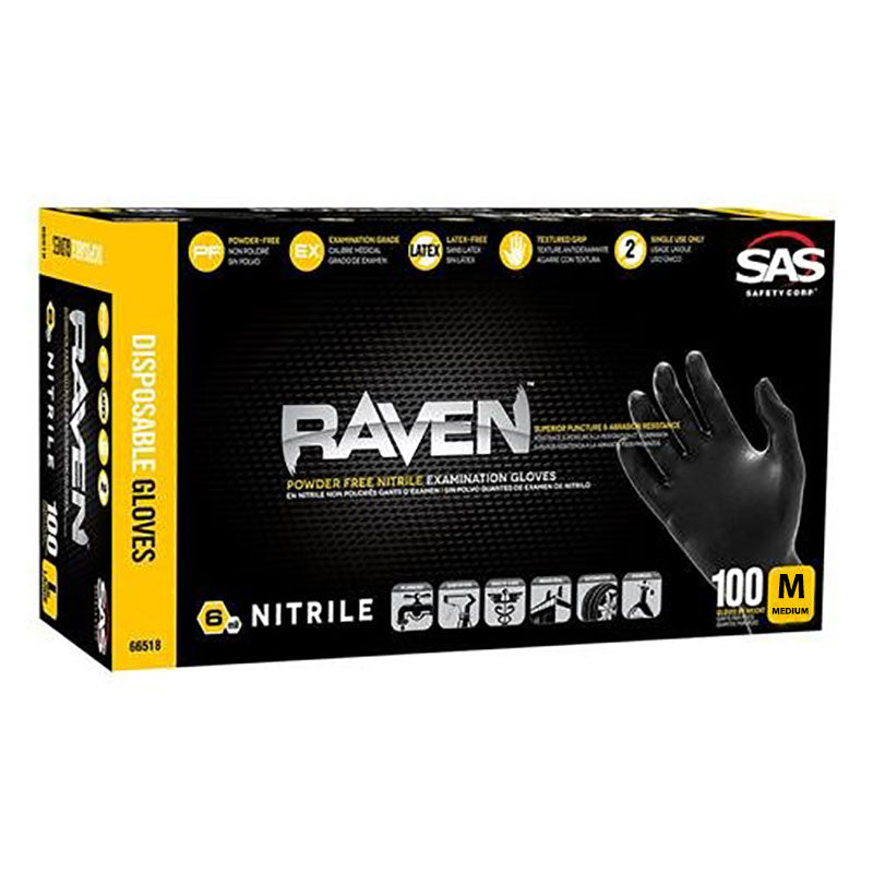 Raven 6mil Black Nitrile Disposable Glove, Med